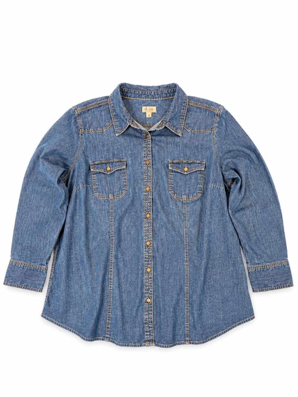 Denim & Co Denim Shirt Women’s 3X Blue Button Front Western Plus Size EUC